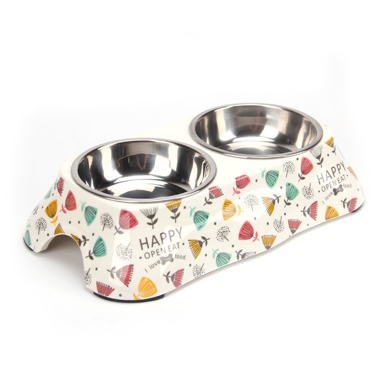 Thép không gỉ và melamine nhà thiết kế Chén thức ăn cho chó hoặc mèo