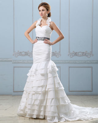 Sexy Open back layered wedding dress với thắt lưng, thắt lưng thấp phụ nữ váy cưới