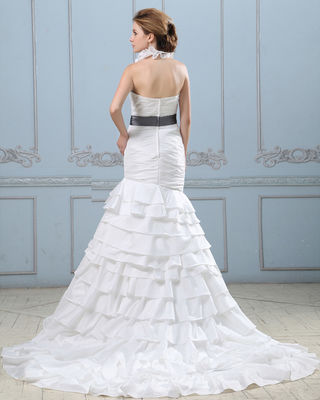 Sexy Open back layered wedding dress với thắt lưng, thắt lưng thấp phụ nữ váy cưới